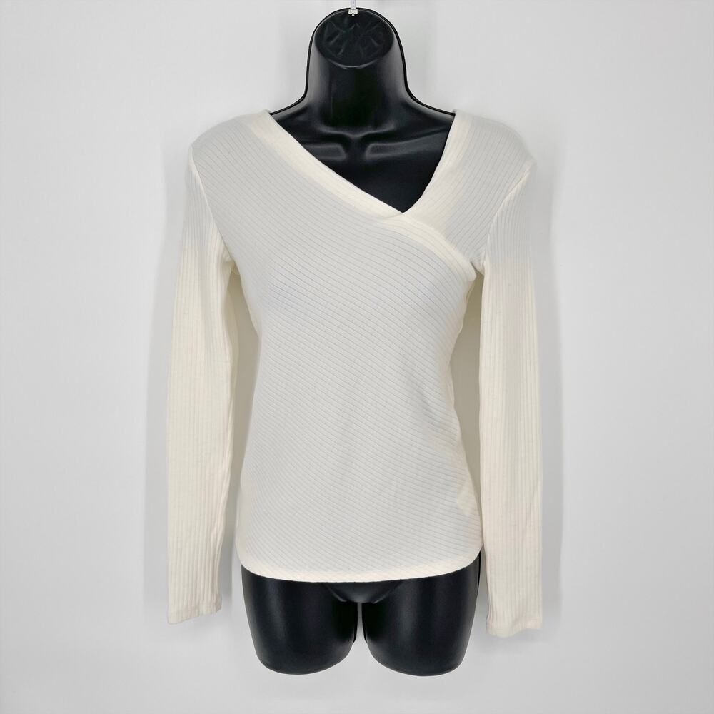 Enza Costa Women's Asymmetric Rib Knit Sweater Top NEW Size M Winter White